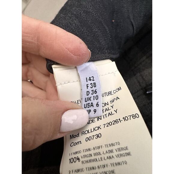 High Knit Claire Campbell wool Asymmetric Draped Kilt Skirt Sz 6 Tartan Grey - Picture 13 of 15